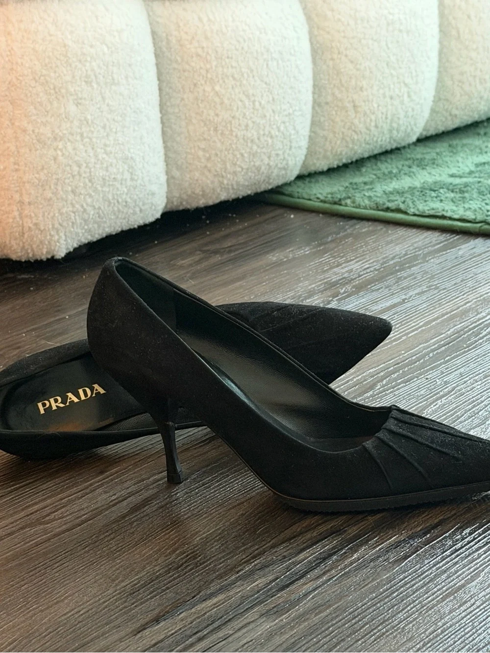 Prada Black Suede Pointed-Toe Stiletto Heels Pumps